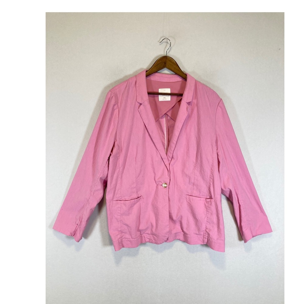 Barbiecore‎ Lauren Conrad Women XXL Pink Linen Blend Single Button Blazer Jacket